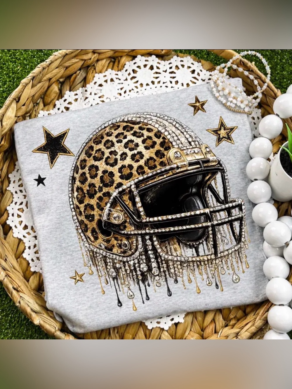 Game day football leopard bling glam boho washed graphic tunic top shirt